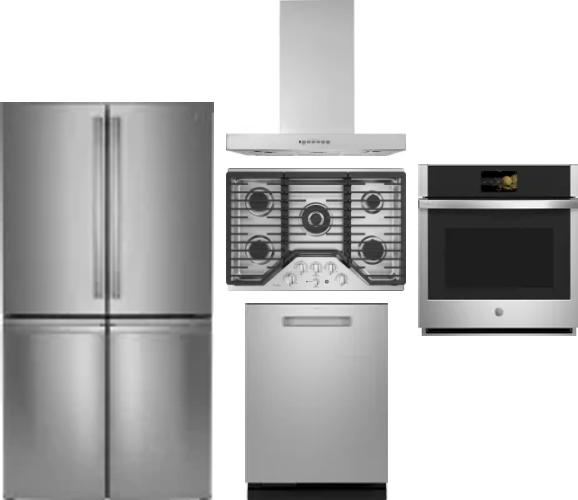 5 Piece Package Includes Refrigerator, Cooktop, Wall Oven, Hood And Dishwasher